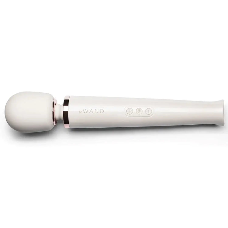 A white Le Wand Rechargeable massager, vibrator is pictured on a white background