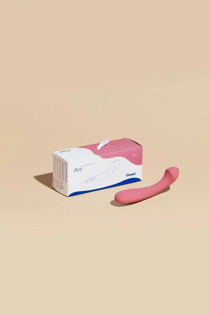Arc, the G-spot vibrator is pictures next to its packaging
