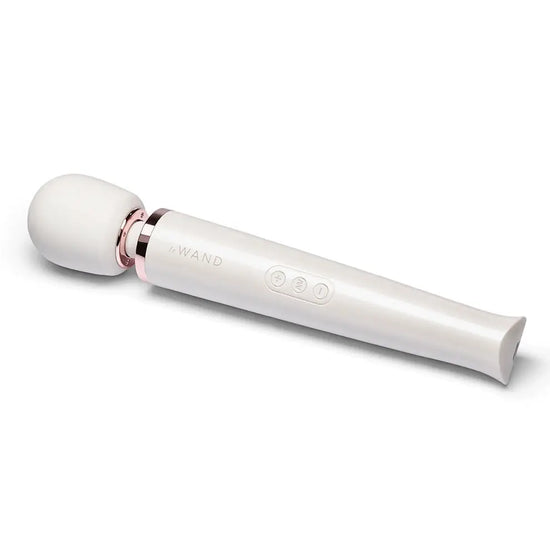 A white Le Wand Rechargeable massager, vibrator is pictured on a white background